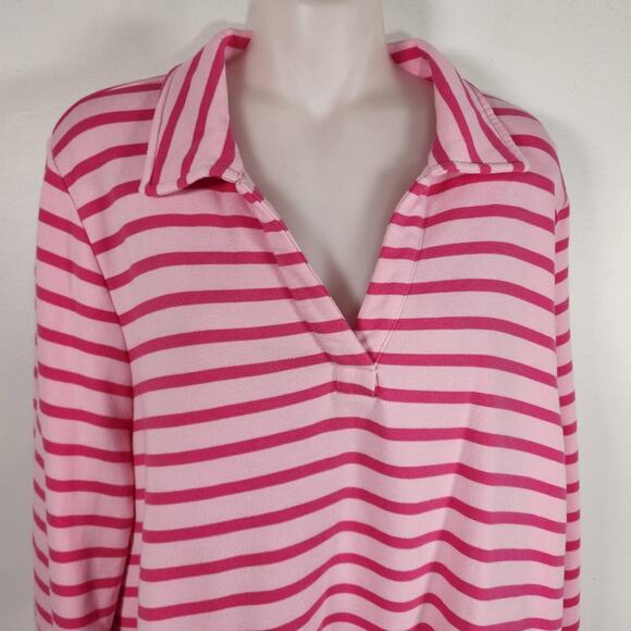 Talbots Petite Womens Johnny Collar Striped Pullover Sweatshirt XLP Pink Polo - Picture 3 of 8